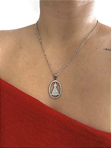 COLAR NOSSA SENHORA EM AÇO INOX- PRATEADO