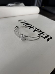 BRACELETE DUPLO- CORAÇÃO CRAVEJADO- PRATEADO