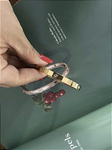 BRACELETE TREVO EM AÇO INOX E CRAVEJADO