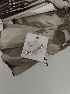 TRIO BRINCOS ZIRCÔNIAS QUADRADO- DOURADO