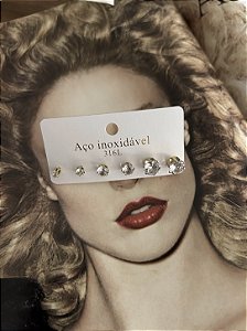 TRIO BRINCOS PONTO DE LUZ EM AÇO INOXIDÁVEL- DOURADO