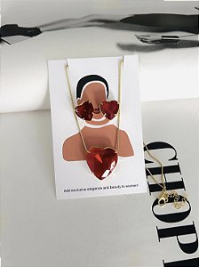 CONJUNTO CORAÇÃO PEDRA VERMELHA