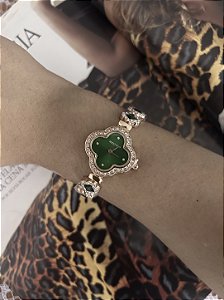 RELÓGIO TREVO- VERDE ESMERALDA COM CRISTAIS
