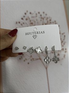 TRIO TREVO CRAVEJADO- BRANCO PRATEADO