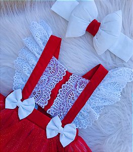 Jardineira Romper Temático Luxo Natal Bebe Menina Ensaio Foto