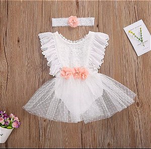 Romper Branco Rendado Com Tiara