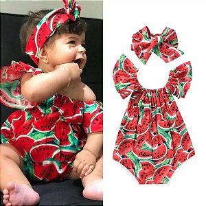Romper Melancia Com Tiara