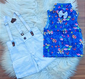 Conjunto  Baby Shark Tubarão Regata Social