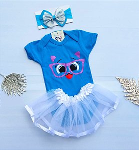 Body Bolofofo Azul + Laço + Saia