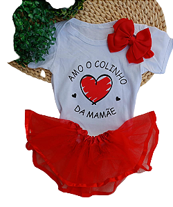 Kit dia das mães bebe menina 3 peças frases "eu amo o colinho da mamãe"