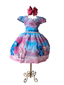 Vestido temático aniversário menina festa luxo tema stitch