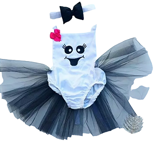 Salopete romper fantasia bebe menina halloween temático fantasminha