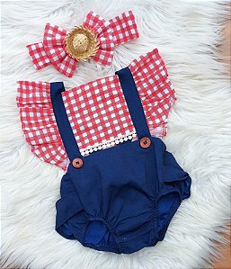 Romper Tematico Xadrez Vermelho Bunda Rica