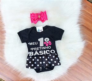 Kit Body Bebê Menina + Laço Temático Pretinho Básico