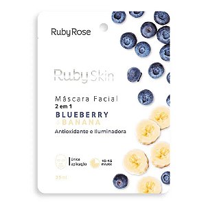 MÁSCARA FACIAL DE TECIDO BLUEBERRY E BANANA SKIN - ANTIOXIDANTE E ILUMINADORA - RUBY ROSE