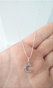 COLAR PINGENTE LETRA MICROZIRCÔNIAS PRATA 925