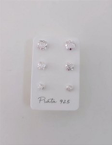 TRIO ZIRCÔNIAS QUADRADAS PONTO DE LUZ PRATA 925
