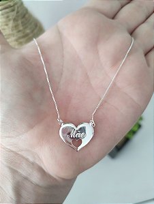GARGANTILHA DE PRATA MÃE MEDALHA CORAÇÃO MÃE