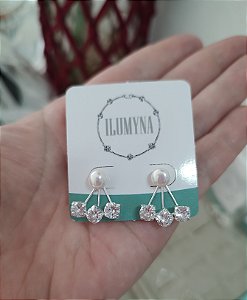 BRINCO GLAMOUR PÉROLA E ZIRCÔNIAS PRATA 925