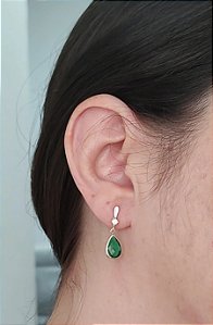 BRINCO DE PRATA PENDURADO GOTA ZIRCÔNIA CORES
