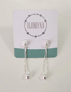 BRINCO PENDURADO CORRENTE BOLINHA PRATA 925