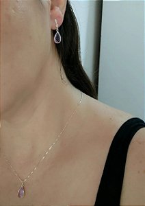 CONJUNTO GOTAS CORES PRATA 925