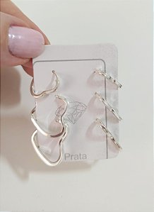 TRIO ARGOLAS CORAÇÃO LISAS PRATA 925