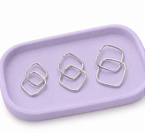 TRIO ARGOLAS QUADRADAS LISAS PRATA 925