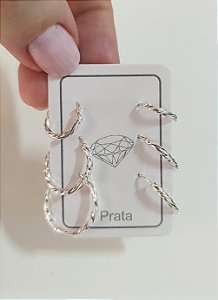 TRIO ARGOLAS CÍRCULO TORCIDAS PRATA 925