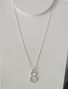 COLAR DE PRATA 925 GATO VAZADO CORAÇÃO E PONTO DE LUZ