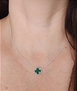 GARGANTILHA CHOKER TREVO PEDRA NATURAL PRATA 925