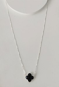 COLAR DE PRATA TREVO ZIRCÔNIA GRANDE PRETO