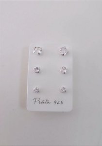 TRIO ZIRCÔNIA REDONDA PONTO DE LUZ PRATA 925