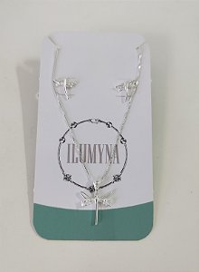 CONJUNTO LIBÉLULA COM ZIRCÔNIAS PRATA 925
