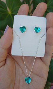 CONJUNTO CORAÇÃO ZIRCÔNIA CORES PRATA 925