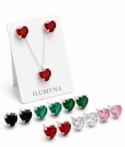 CONJUNTO CORAÇÃO ZIRCÔNIA CORES PRATA 925
