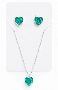 CONJUNTO CORAÇÃO ZIRCÔNIA CORES PRATA 925