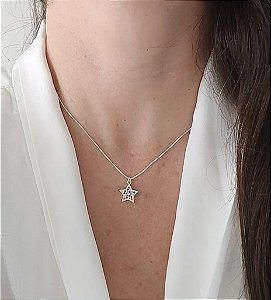 COLAR DE PRATA 925 ESTRELA CRAVEJADA COLORIDA DIVA
