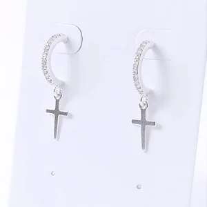 ARGOLA DE PRATA 925 CRAVEJADA PINGENTE CRUZ