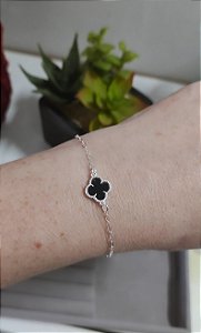 PULSEIRA DE PRATA 925 TREVO PRETO