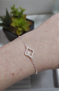PULSEIRA DE PRATA 925 TREVO ZIRCÔNIA BRANCA