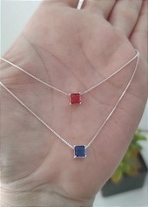 COLAR PRATA 925 ZIRCÔNIA QUADRADA CORES