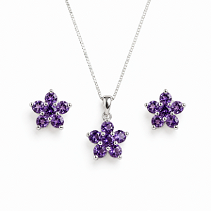 CONJUNTO PRATA 925 FLOR LILÁS