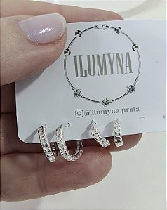DUPLA DE ARGOLINHAS CLICK TRABALHADA PRATA 925
