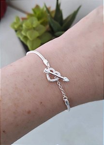 PULSEIRA BERLOQUE PRATA 925 FLECHA E CORAÇÃO