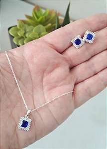 CONJUNTO PRATA 925 GIORGINA AZUL
