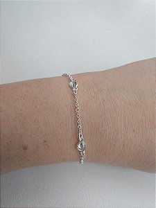 PULSEIRA ELO PORTUGUÊS COM PEDRAS ZIRCONIA PRATA 925