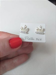 BRINCO COROA COM STRASS PRATA 925
