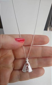 CORRENTE GRUMET 50 CM E PINGENTE NOSSA SENHORA APARECIDA PRATA 925