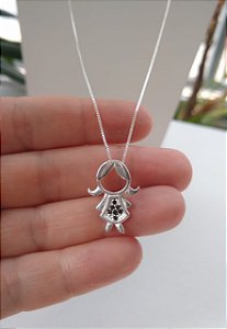 COLAR DE PRATA 925 MENINA COM PEDRAS JET